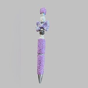 Handcrafted Rhinestone Beaded Purple Silver-tone & Black Pen Black Ink NEW